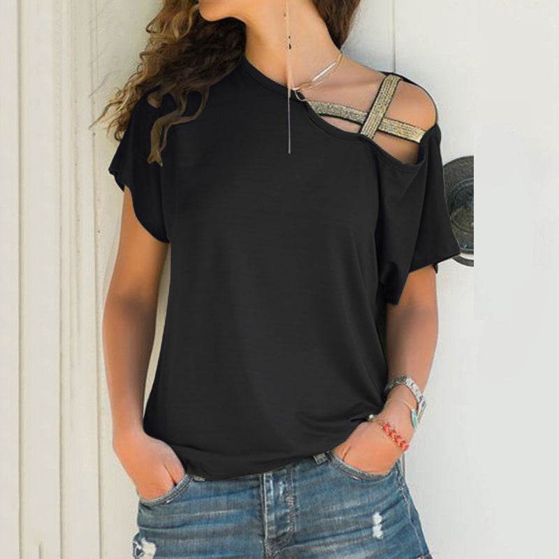 Diagonal cross irregular short sleeve T-shirt - YAXSO