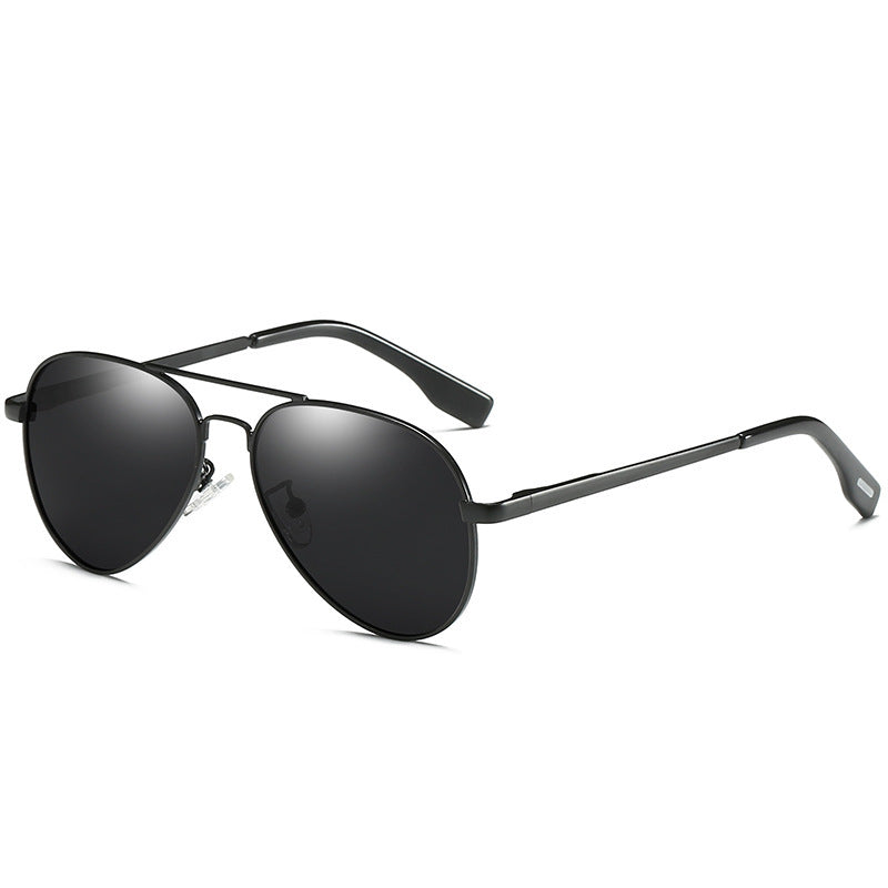 Black sunglasses with metal frame on a white background