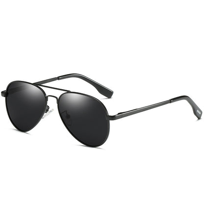 Black sunglasses with metal frame on a white background