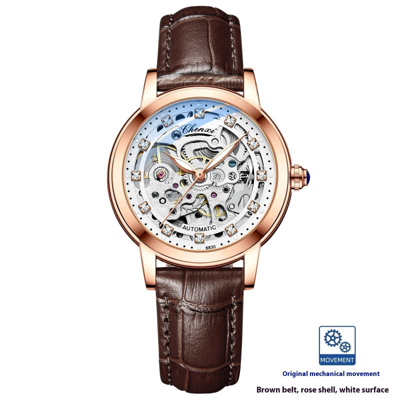 Watch with brown leather strap and rose gold casing. YAXSO UAE ONLINE STORE