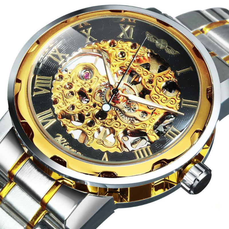 Luxury watch with gold and silver design on a white background