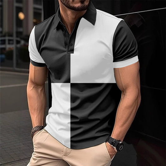 Men’s Colorblock Polo Shirt – Short Sleeve Lapel Collar Casual Sports Top