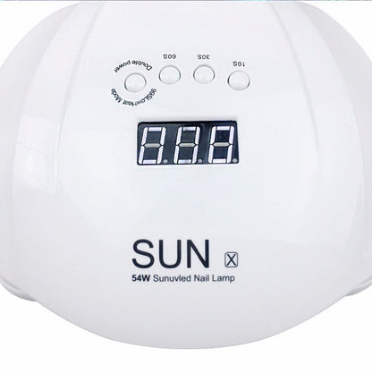 White sunlamp with digital display and control buttons on a white background