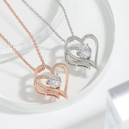 Zircon Double Heart Pendant Necklace - YAXSO