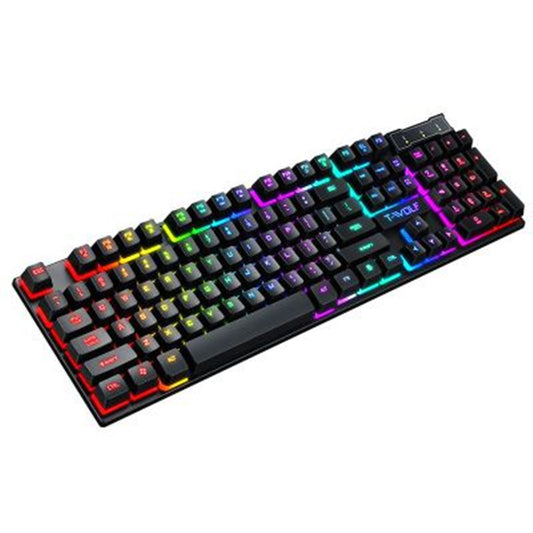 RGB wired gaming keyboard with multicolor backlit keys and multimedia buttons