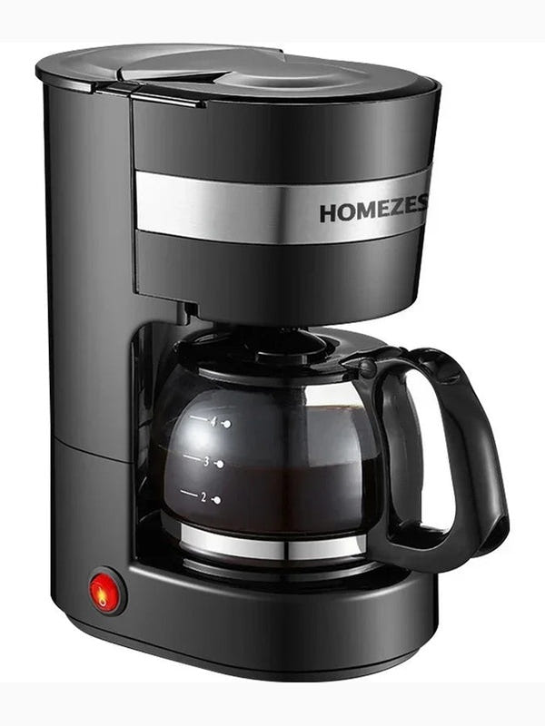 Black automatic drip coffee and tea maker with glass carafe and handle