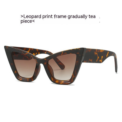 Sunglasses with leopard print frame and brown gradient lenses on a white background
