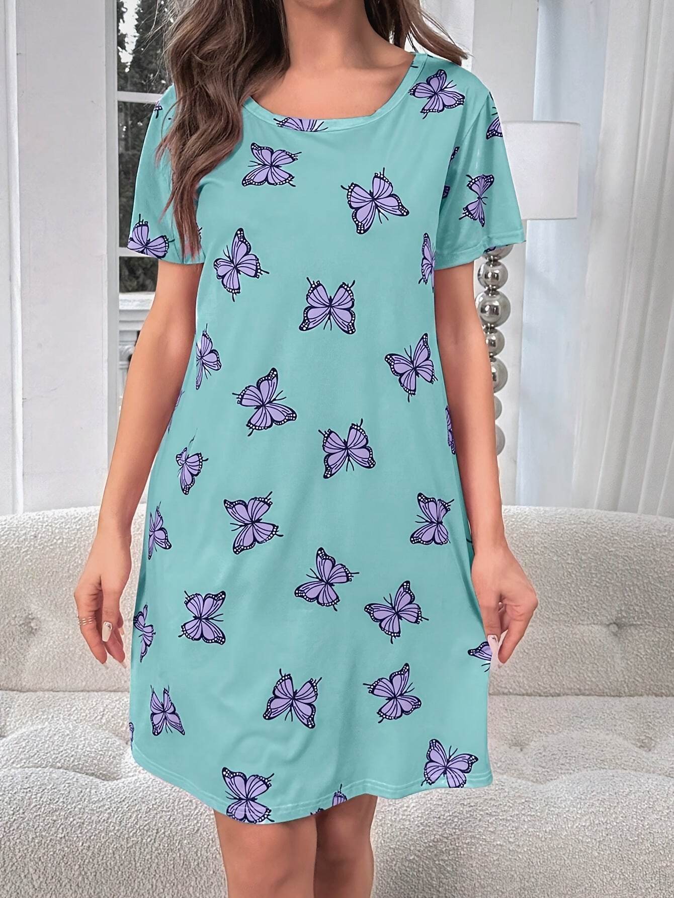 Digital Printing Loose Plus Size Women's Summer Short Dress - YAXSO