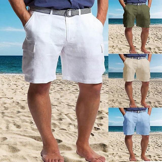 Multi-pocket Straight Plain Comfortable Breathable Shorts - YAXSO