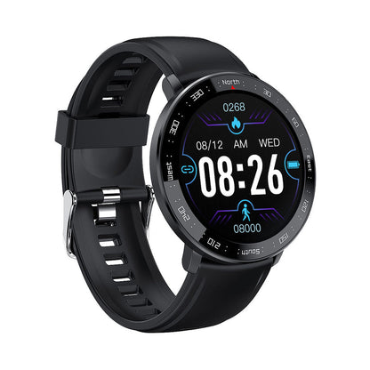Smart watch with black silicone band and round black touchscreen display
