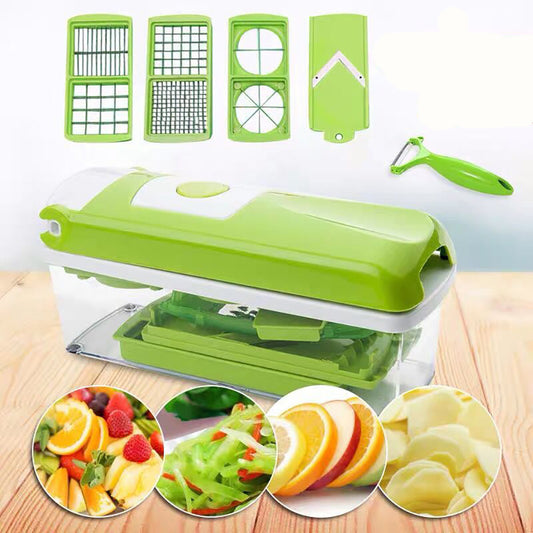 12-in-1 Multifunctional Vegetable Chopper and Slicer – Manual Food Dicer with Interchangeable Blades