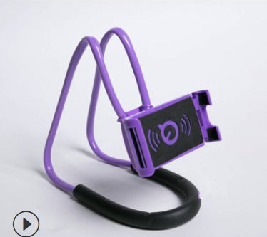 360-degree rotatable selfie phone holder with purple arms and black grip, phone holder