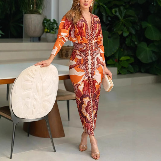 Printed High Waist Midi Dress