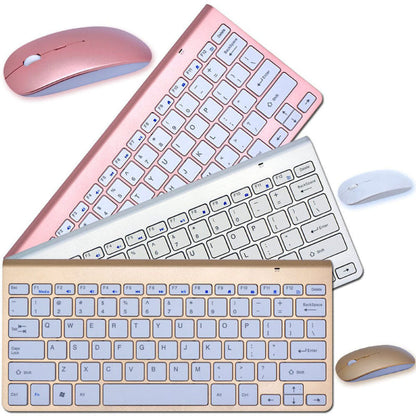 Rose-gold portable mini wireless keyboard with matching wireless mouse