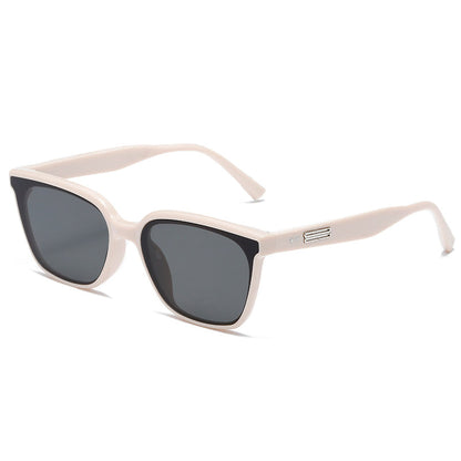 Women's retro small sunglasses with light beige frame and dark lenses