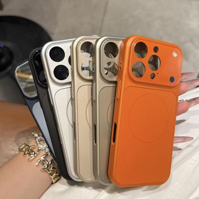 Magnetic phone case set with nano frosted glass backs in multiple colors
