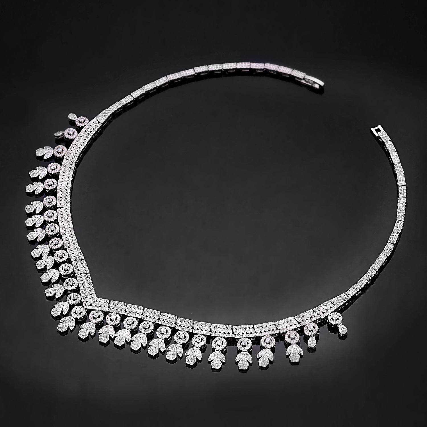 Necklace Earring Ring Tassel Jewelry Full Diamond Suit - YAXSO