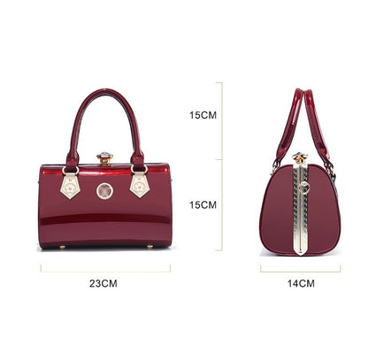 Red handbag with measurements on a white background
