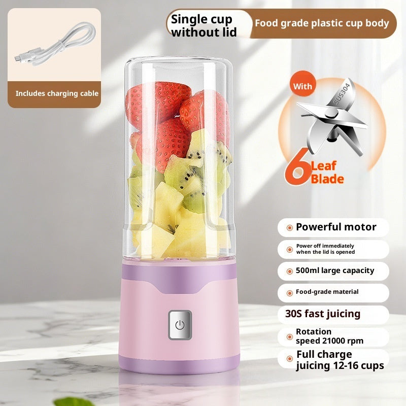 Single-cup USB electric juicer cup, pink base, 6-leaf blade, without lid