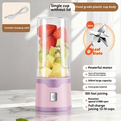 Single-cup USB electric juicer cup, pink base, 6-leaf blade, without lid