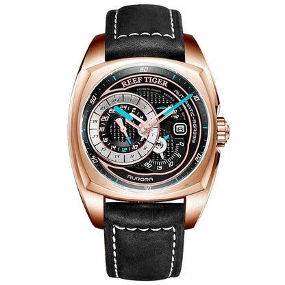 Reef Tiger Aurora Forerunner Men’s Automatic Watch – Leather Strap - YAXSO
