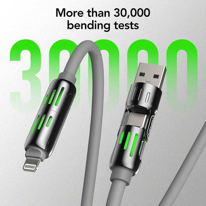 Black charging cable with Lightning and USB connectors, flexible rubberized design
