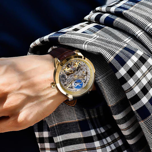 Mechanical Skeleton Watch with Moon Phase Display