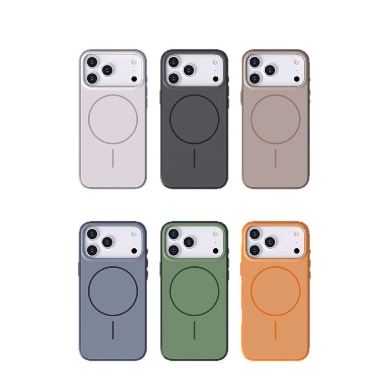 Set of six phone cases in different colors on a white background