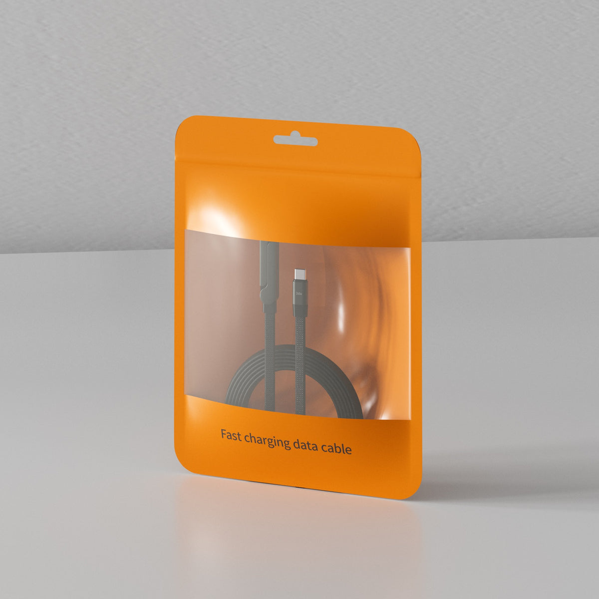 Fast charging data cable retail box, orange package with clear window