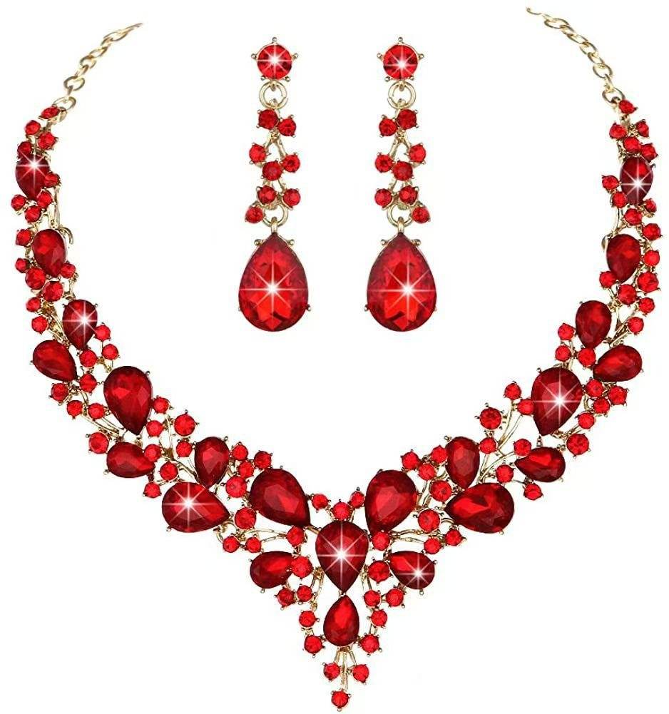 Water Drop Women's Alloy Bridal Necklace Two-piece Earrings Set - YAXSO