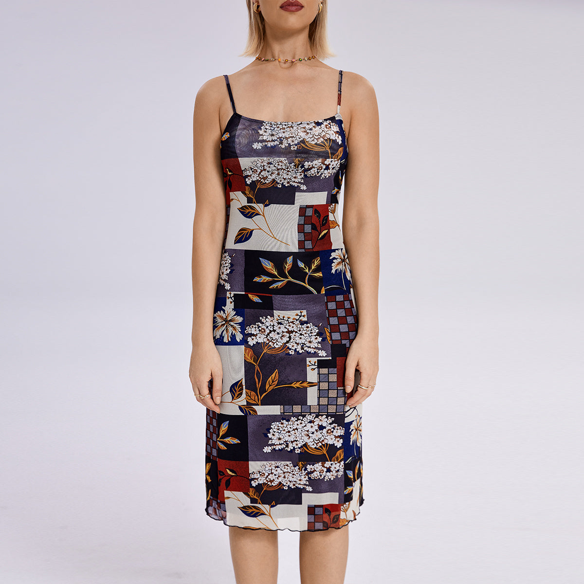 Elegant French Suspender Dress with Split Hem
