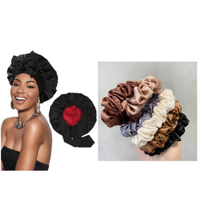 Satin ribbon round cap set with black cap and assorted brown, cream, and tan colors