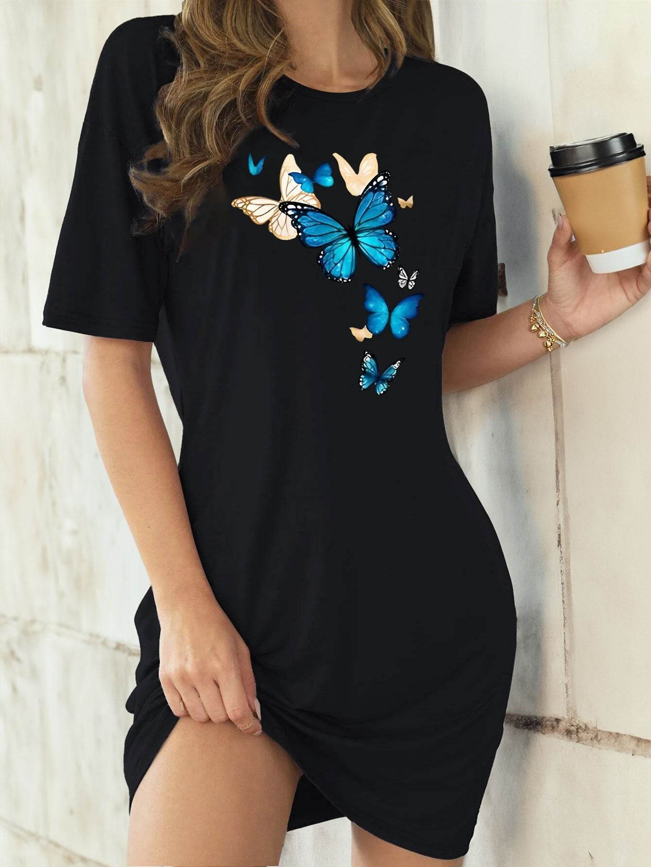 Digital Printing Loose Plus Size Women's Summer Short Dress - YAXSO