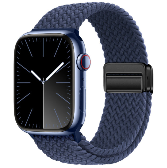 Smartwatch with a blue braided band on a white background