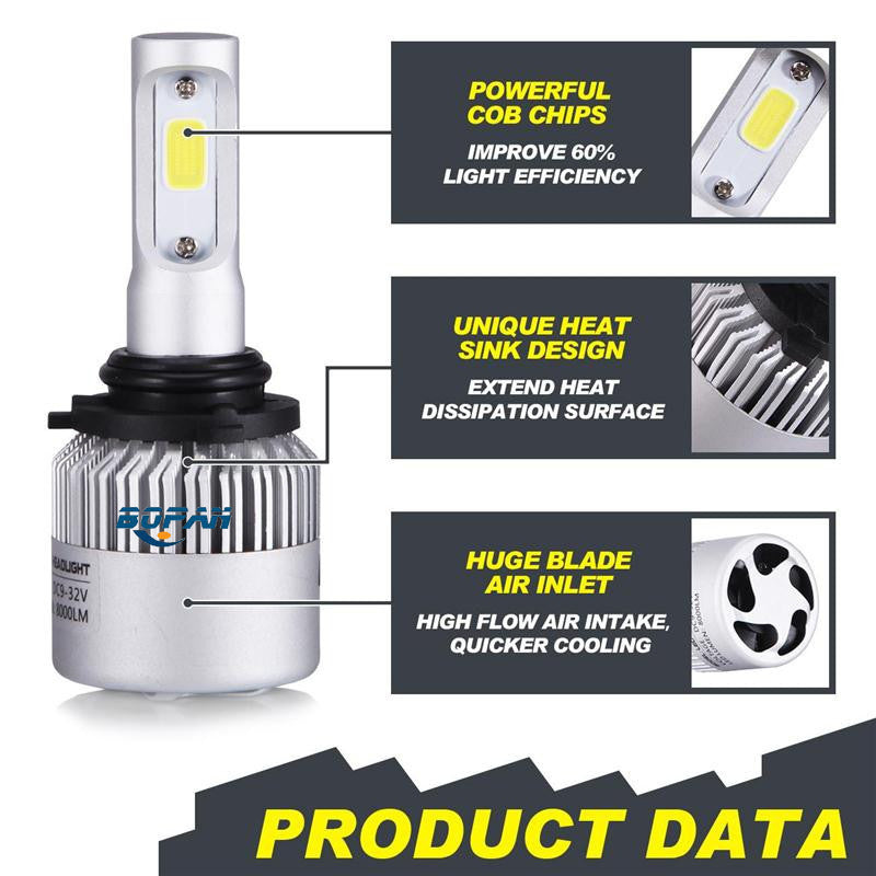 Car headlight bulb with features highlighted on a white background