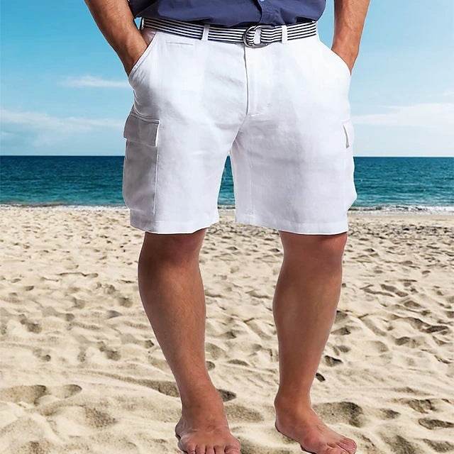 Multi-pocket Straight Plain Comfortable Breathable Shorts - YAXSO