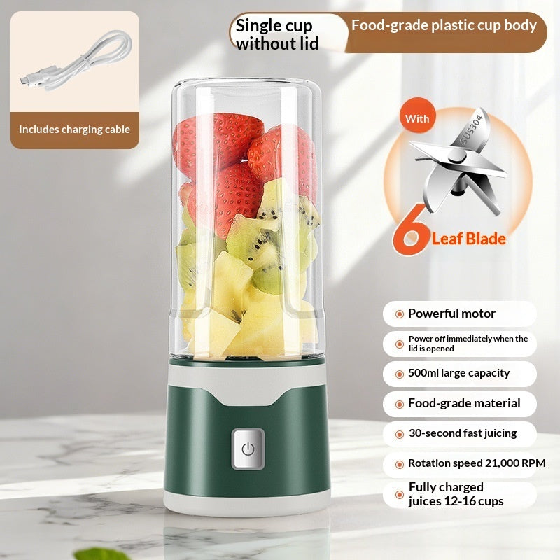 Single-cup USB electric juicer cup, green base, 6-leaf blade, without lid