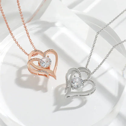 Zircon Double Heart Pendant Necklace - YAXSO