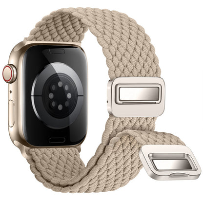 Smartwatch with a beige braided band on a white background