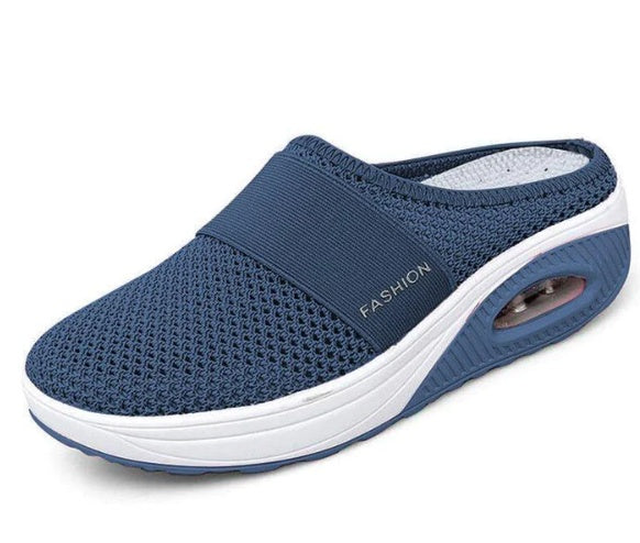 Women’s blue mesh slip-on slippers with air-cushion heel sole