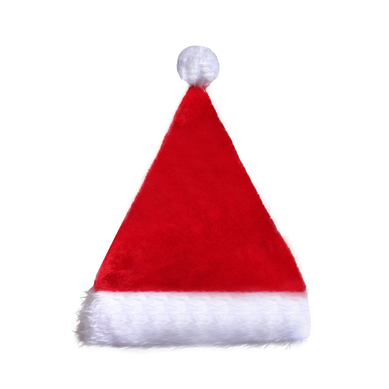 Red Santa hat with white trim on a white background