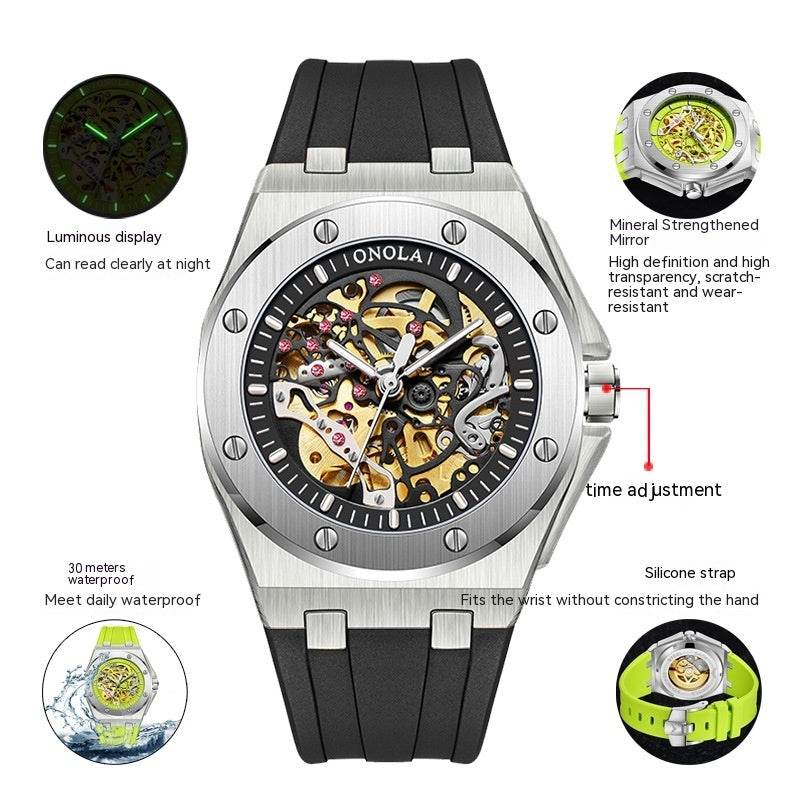 Tape Waterproof Luminous Hollow Automatic Mechanical Watch - YAXSO