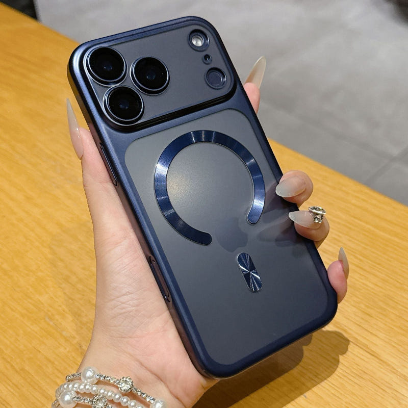 Dark blue protective phone cover with circular grip ring and camera cutouts