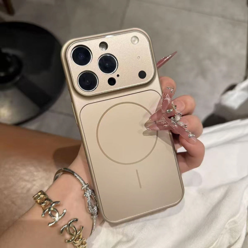 Magnetic phone case with nano frosted glass back, light gold