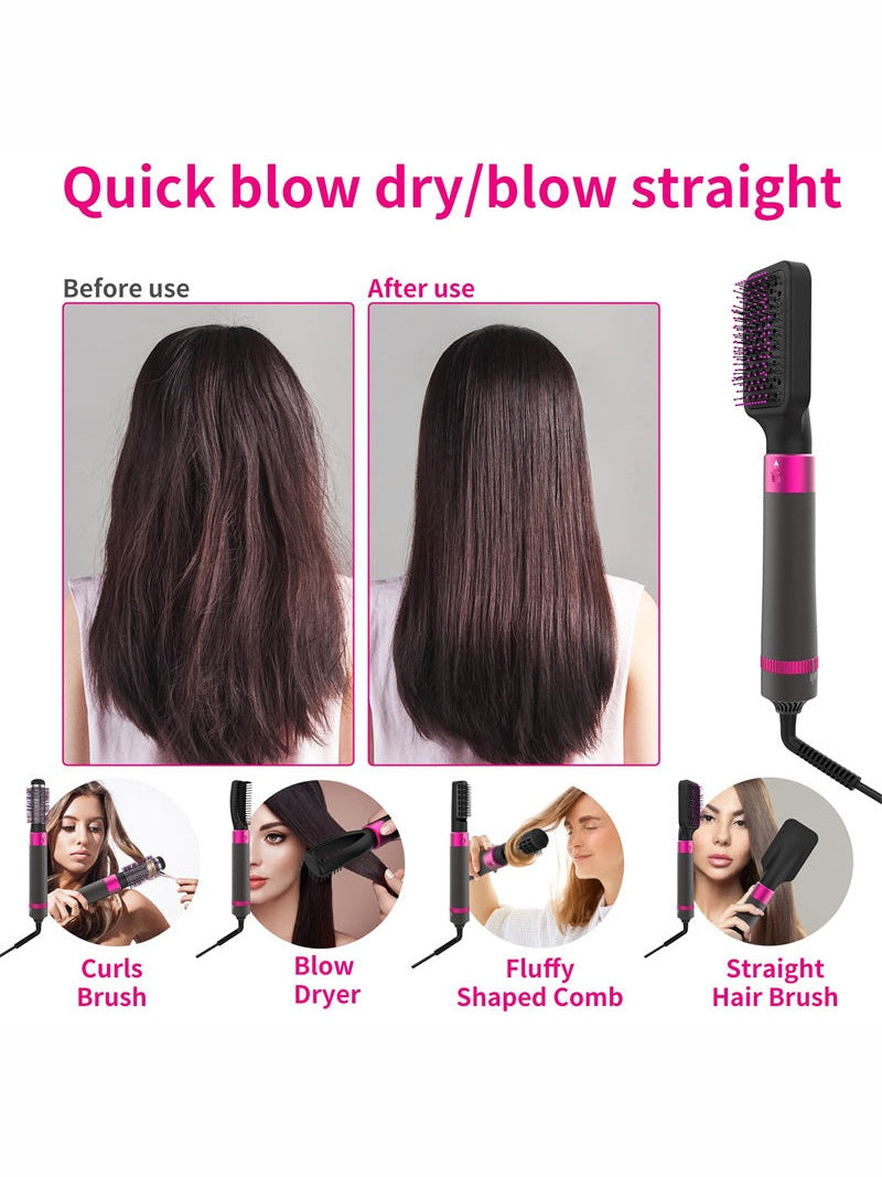 Hair styling tool with before and after use comparison on a white background