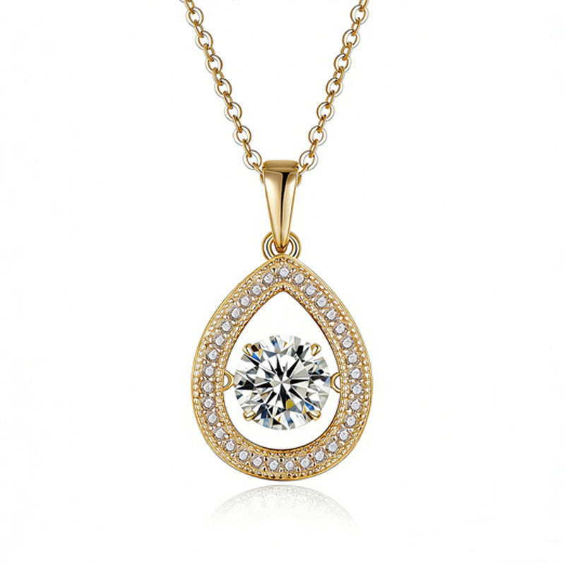 S925 sterling silver teardrop necklace featuring a 1ct D Color VVS1 moissanite center stone with pave halo setting and platinum-plated finish