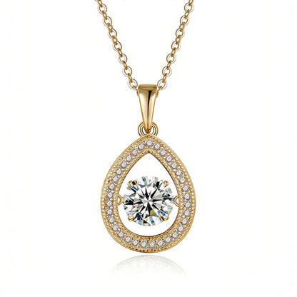 S925 sterling silver teardrop necklace featuring a 1ct D Color VVS1 moissanite center stone with pave halo setting and platinum-plated finish