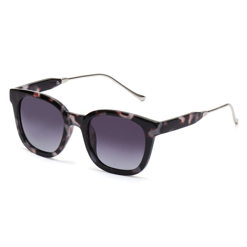 Women’s polarized sunglasses, dark tortoise frame with purple tinted lenses