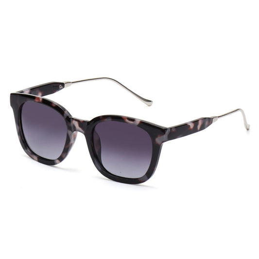 Women’s polarized sunglasses, dark tortoise frame with purple tinted lenses
