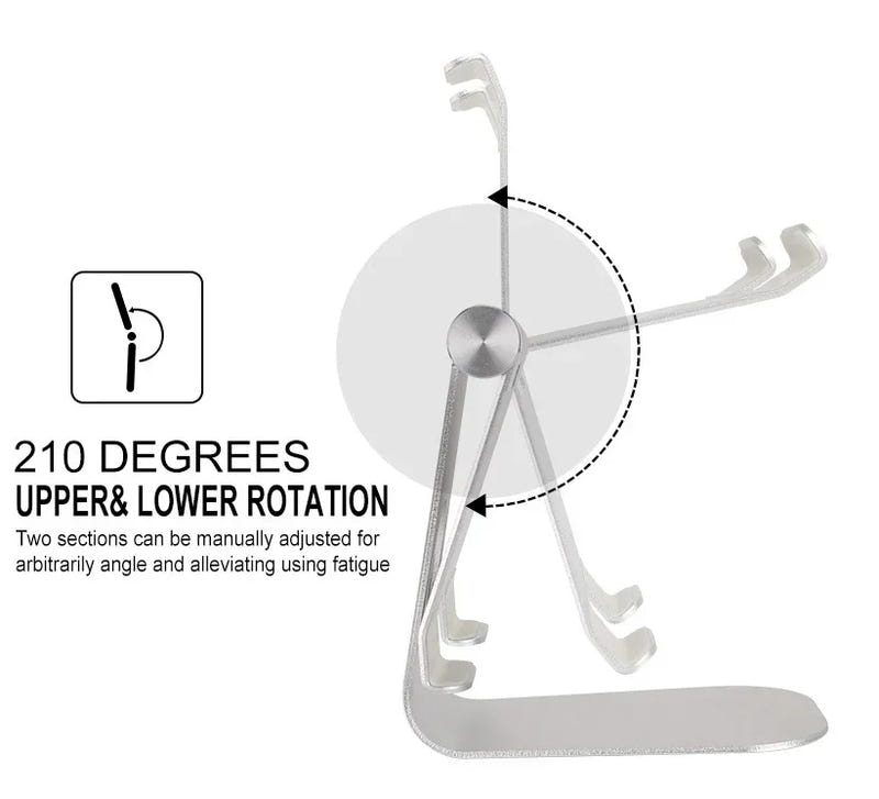 Adjustable stand holder with 210° rotation for tablet and phone viewing angles